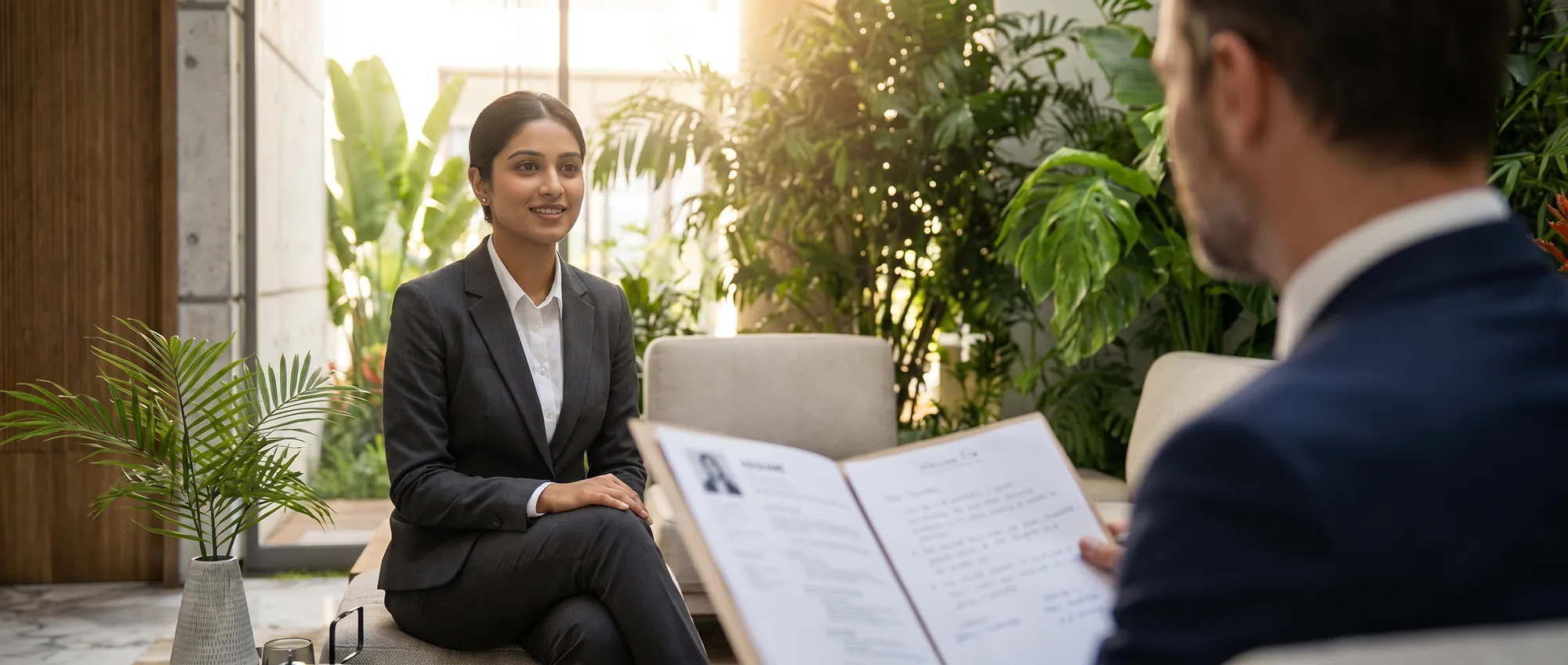 A candidate in conversation during an interview